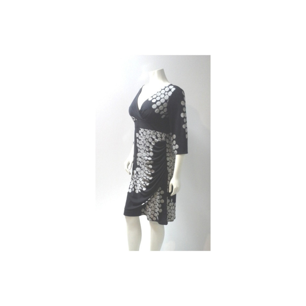 Black White Surplice Asymmetrical Wrap Dress